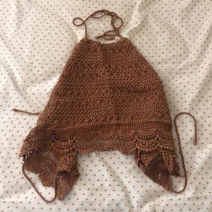 Boho crop top halter top with open back